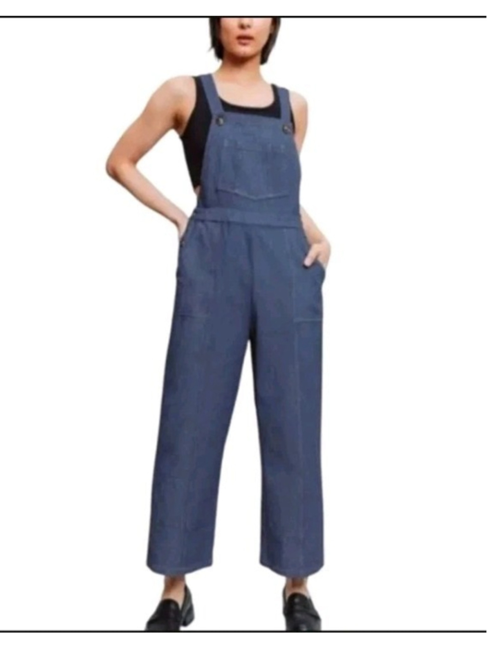 FRNCH Paris Danialla Overalls Medium Blue Marine Wide Leg Pleated Denim Size S